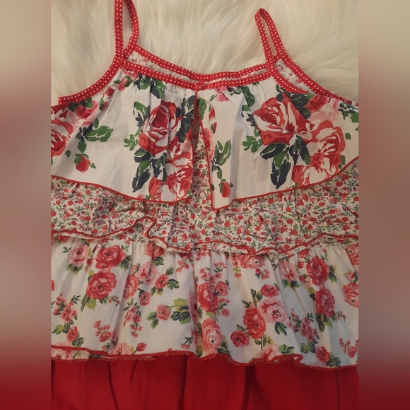 Red & white floral-ruffle print 2 PC Matching Set Girl's Size 7-8 - Picture 3 of 9